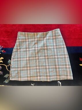 Monkl Plaid Mini Skirt in Cream, Blue & Pink